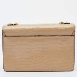 Pre Owned DKNY Cream Croc Embossed Leather Flap Shoulder Bag