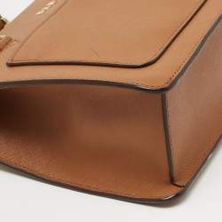 Pre Owned DKNY Tan Leather Bryant Zip Top Shoulder Bag