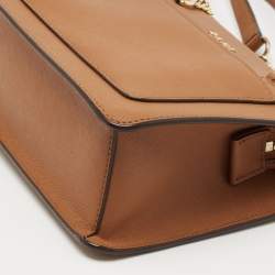 Pre Owned DKNY Tan Leather Bryant Zip Top Shoulder Bag