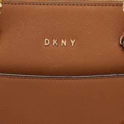 Pre Owned DKNY Tan Leather Bryant Zip Top Shoulder Bag