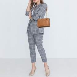 Pre Owned DKNY Tan Leather Bryant Zip Top Shoulder Bag