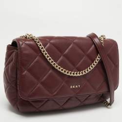 Pre Owned DKNY Burgundy Quilted Leather Flap Shoulder Bag