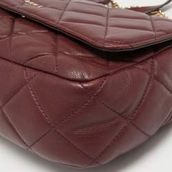 Pre Owned DKNY Burgundy Quilted Leather Flap Shoulder Bag