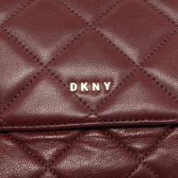 Pre Owned DKNY Burgundy Quilted Leather Flap Shoulder Bag