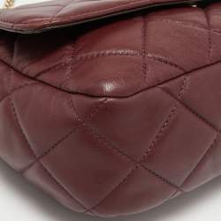 Pre Owned DKNY Burgundy Quilted Leather Flap Shoulder Bag