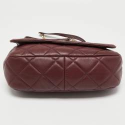 Pre Owned DKNY Burgundy Quilted Leather Flap Shoulder Bag