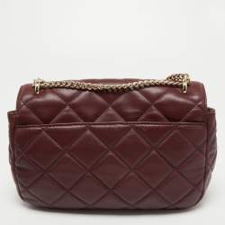 Pre Owned DKNY Burgundy Quilted Leather Flap Shoulder Bag
