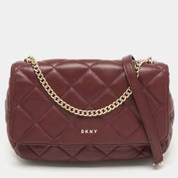 Pre Owned DKNY Burgundy Quilted Leather Flap Shoulder Bag