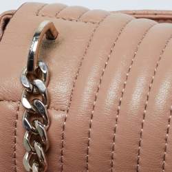 Pre Owned DKNY Beige Pinstripe Quilted Leather Gansevoort Shoulder Bag