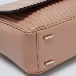 Pre Owned DKNY Beige Pinstripe Quilted Leather Gansevoort Shoulder Bag