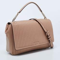 Pre Owned DKNY Beige Pinstripe Quilted Leather Gansevoort Shoulder Bag