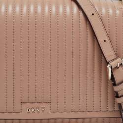 Pre Owned DKNY Beige Pinstripe Quilted Leather Gansevoort Shoulder Bag