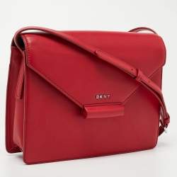 Pre Owned DKNY Red Leather Envelope Flap Shoulder Bag