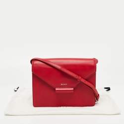 Pre Owned DKNY Red Leather Envelope Flap Shoulder Bag