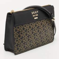 Pre Owned Dkny Black Signature Coated Canvas and Leather Zip Crossbody Bag