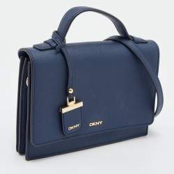 Pre Owned DKNY Navy Blue Saffiano Leather Bryant Park Top Handle Bag