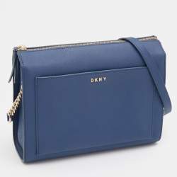 Pre Owned DKNY Blue Saffiano Leather Shoulder Bag