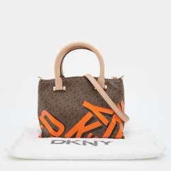 Pre Owned DKNY Brown/Beige Signature Coated Canvas and Leather Satchel