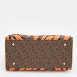 Pre Owned DKNY Brown/Beige Signature Coated Canvas and Leather Satchel