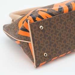 Pre Owned DKNY Brown/Beige Signature Coated Canvas and Leather Satchel