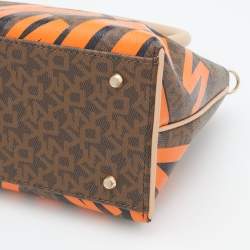Pre Owned DKNY Brown/Beige Signature Coated Canvas and Leather Satchel