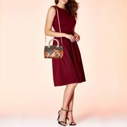 Pre Owned DKNY Brown/Beige Signature Coated Canvas and Leather Satchel