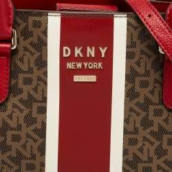 Pre Owned Dkny Brown/Red Signature Canvas and Leather Tote
