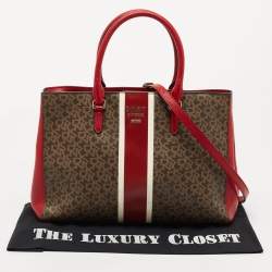 Pre Owned Dkny Brown/Red Signature Canvas and Leather Tote