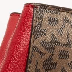 Pre Owned Dkny Brown/Red Signature Canvas and Leather Tote