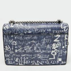 Pre Owned DKNY Blue Printed Coated Canvas and Leather Elissa Chain Shoulder Bag