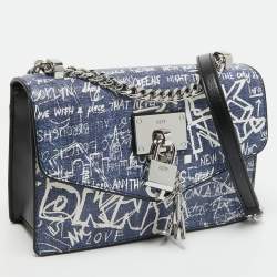 Pre Owned DKNY Blue Printed Coated Canvas and Leather Elissa Chain Shoulder Bag