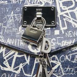 Pre Owned DKNY Blue Printed Coated Canvas and Leather Elissa Chain Shoulder Bag