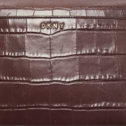 Pre Owned DKNY Burgundy Croc Embossed Leather Front Pocket Chain Shoulder Bag
