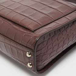 Pre Owned DKNY Burgundy Croc Embossed Leather Front Pocket Chain Shoulder Bag