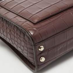 Pre Owned DKNY Burgundy Croc Embossed Leather Front Pocket Chain Shoulder Bag