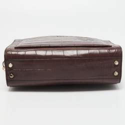 Pre Owned DKNY Burgundy Croc Embossed Leather Front Pocket Chain Shoulder Bag