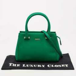 Pre Owned DKNY Green Leather Dona Karan Zip Tote