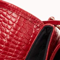 Pre Owned DKNY Red Croc Embossed Leather Shoulder Bag