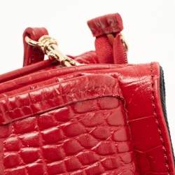 Pre Owned DKNY Red Croc Embossed Leather Shoulder Bag
