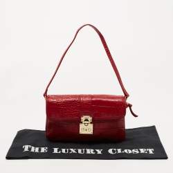 Pre Owned DKNY Red Croc Embossed Leather Shoulder Bag