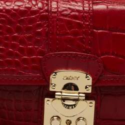 Pre Owned DKNY Red Croc Embossed Leather Shoulder Bag
