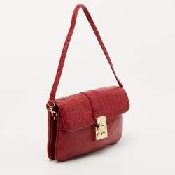 Pre Owned DKNY Red Croc Embossed Leather Shoulder Bag