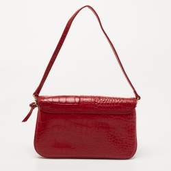 Pre Owned DKNY Red Croc Embossed Leather Shoulder Bag