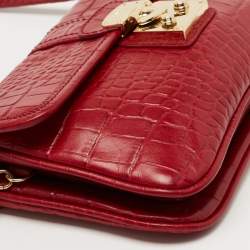 Pre Owned DKNY Red Croc Embossed Leather Shoulder Bag