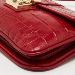 Pre Owned DKNY Red Croc Embossed Leather Shoulder Bag