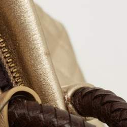 Pre Owned DKNY Gold Quilted Leather Braided Handle Tote