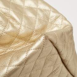 Pre Owned DKNY Gold Quilted Leather Braided Handle Tote