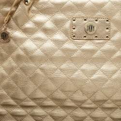 Pre Owned DKNY Gold Quilted Leather Braided Handle Tote