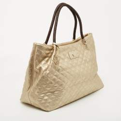 Pre Owned DKNY Gold Quilted Leather Braided Handle Tote