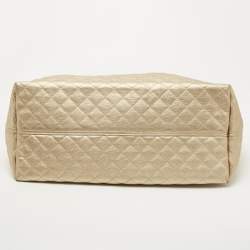 Pre Owned DKNY Gold Quilted Leather Braided Handle Tote